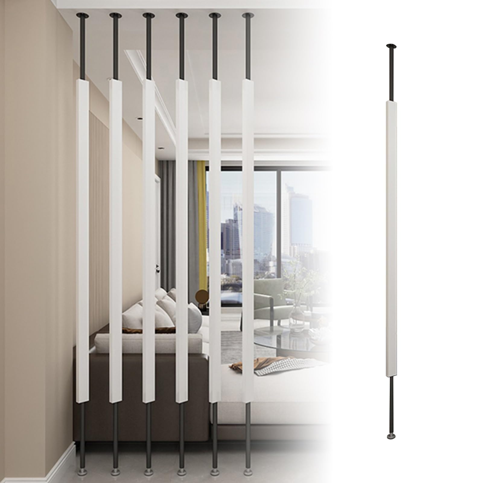 GLETSF Modern Metal Room Divider Partition Post - Adjustable Decorative Screens For Entryway & Stairwell, Stylish 57In Black Column Room Separator For Corridor Use-Black-155cm/61in/5.08ft