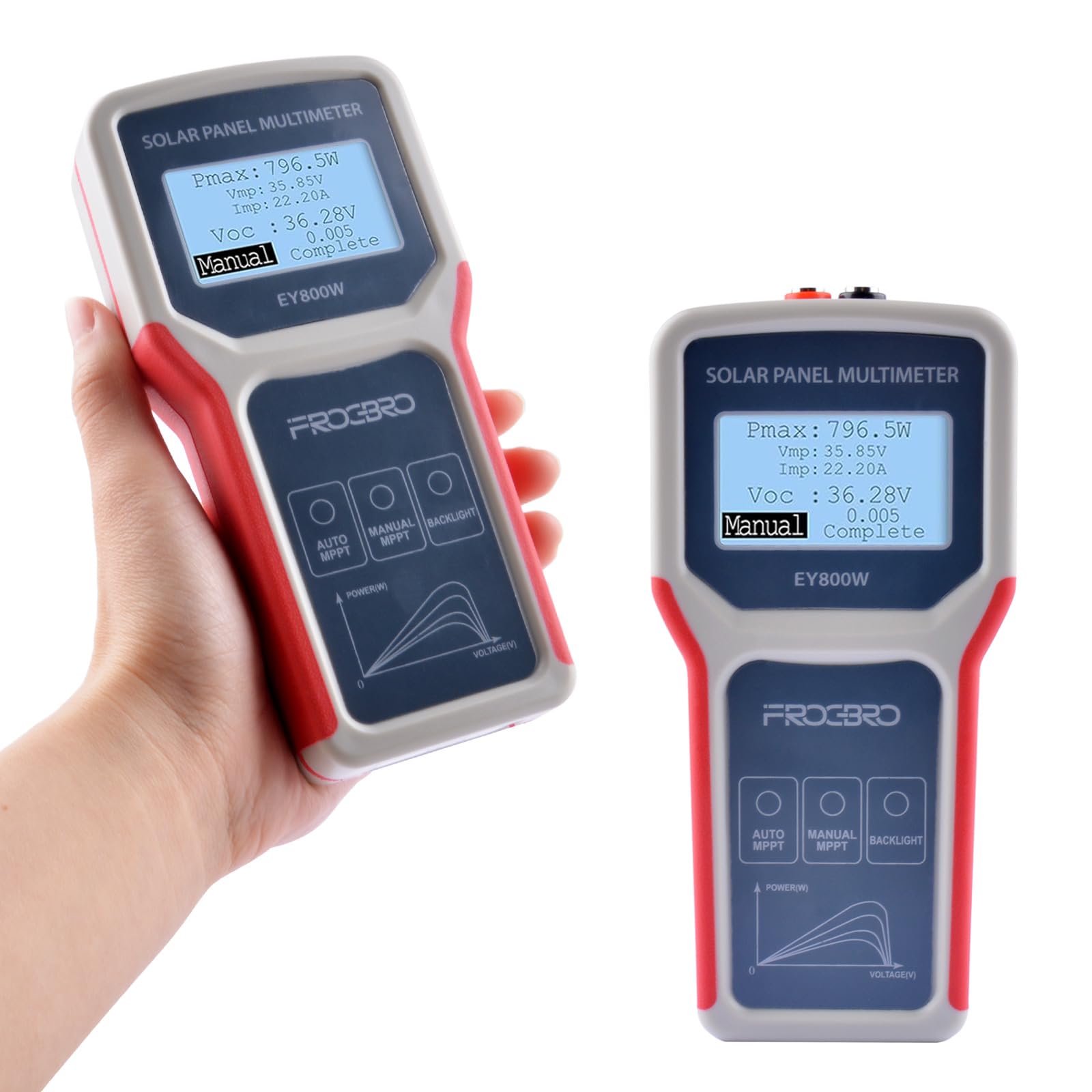 Testeur de Panneaux Solaires FB673PV, Multimètre Photovoltaïque 800W, Testeur MPPT Intelligent avec Écran LCD Clair, Outil de Diagnostic pour Tension en Circuit Ouvert (EY800W)