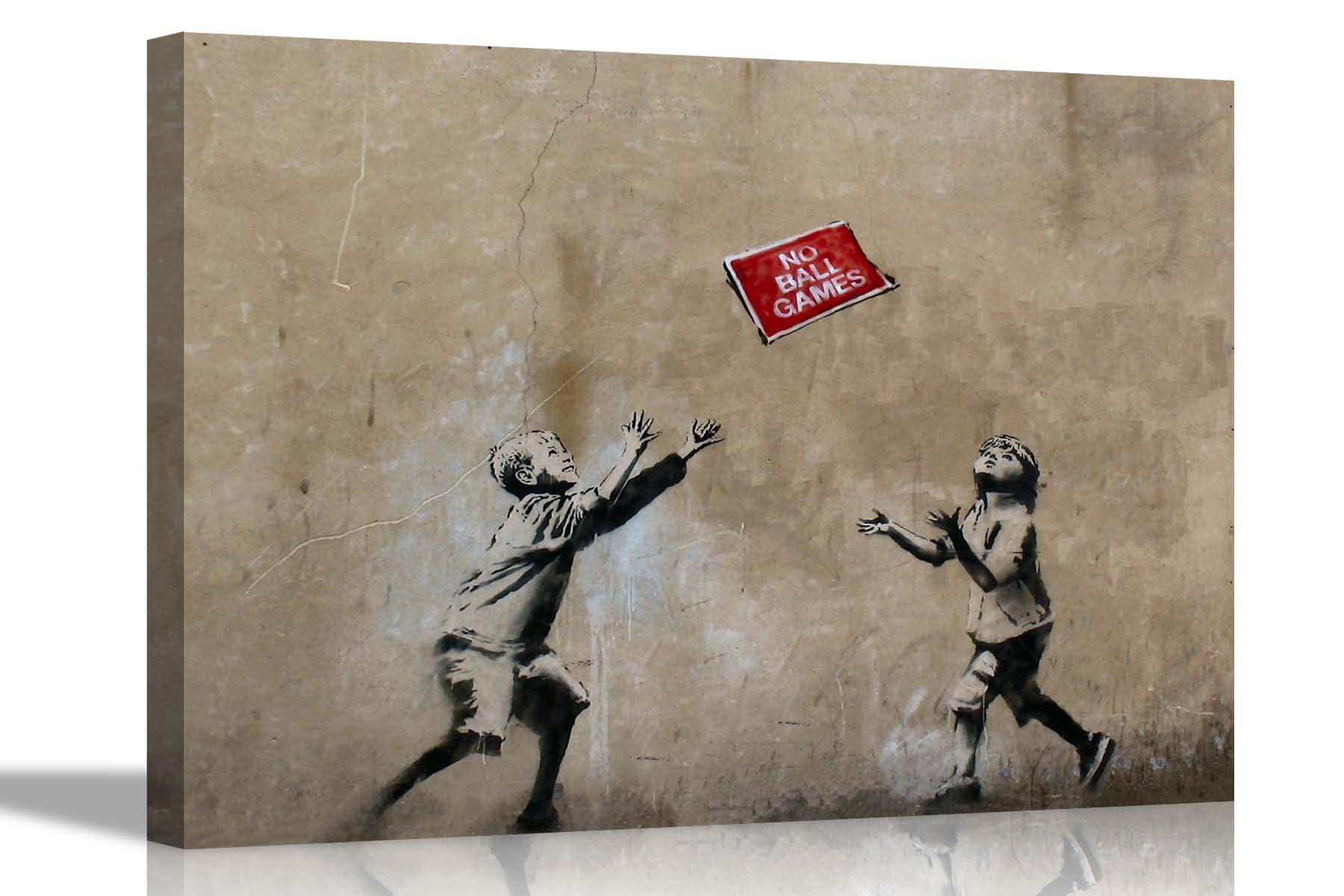 Artley Prints White No Ball Games By Banksy Framed Canvas Prints Urban Street Art Hanging Wall Decoration Graffiti Artwork 30 X 20Cm (12 X 8 Inches) A4