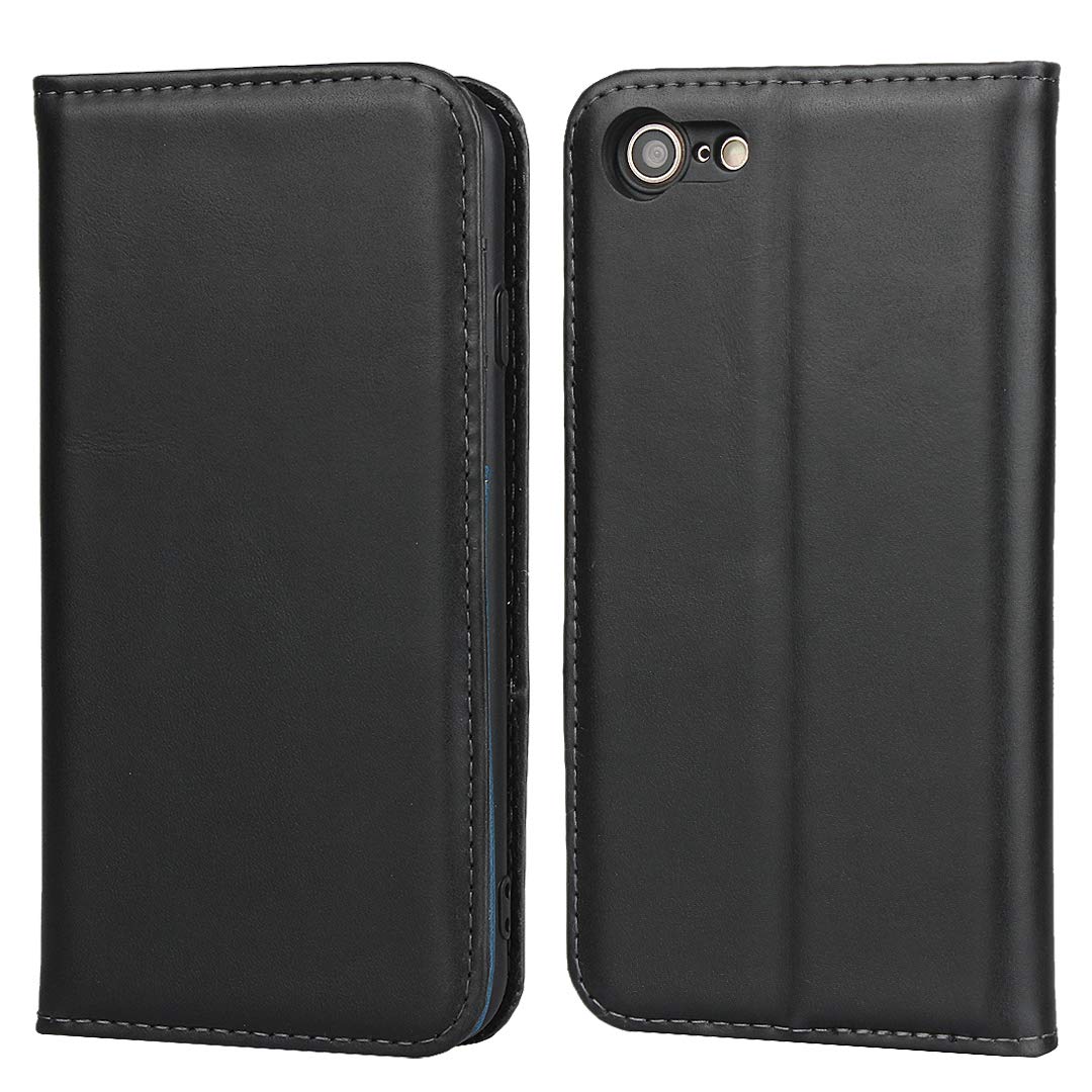 iPhone SE 2020/7/8 Case, iCoverCase Genuine Leather Wallet Case Cover Strong Magnetic Holster Shockproof Flip Case For Apple iPhone SE 2020/7/8 - Black