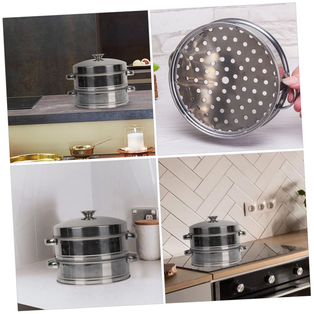 ULTECHNOVO Vaporera Inoxidable para Cocinar al Vapor Rejilla de 3 Niveles Multifuncional para Verduras Dim Sum y Pescado Utensilio de Cocina Práctico y Conveniente