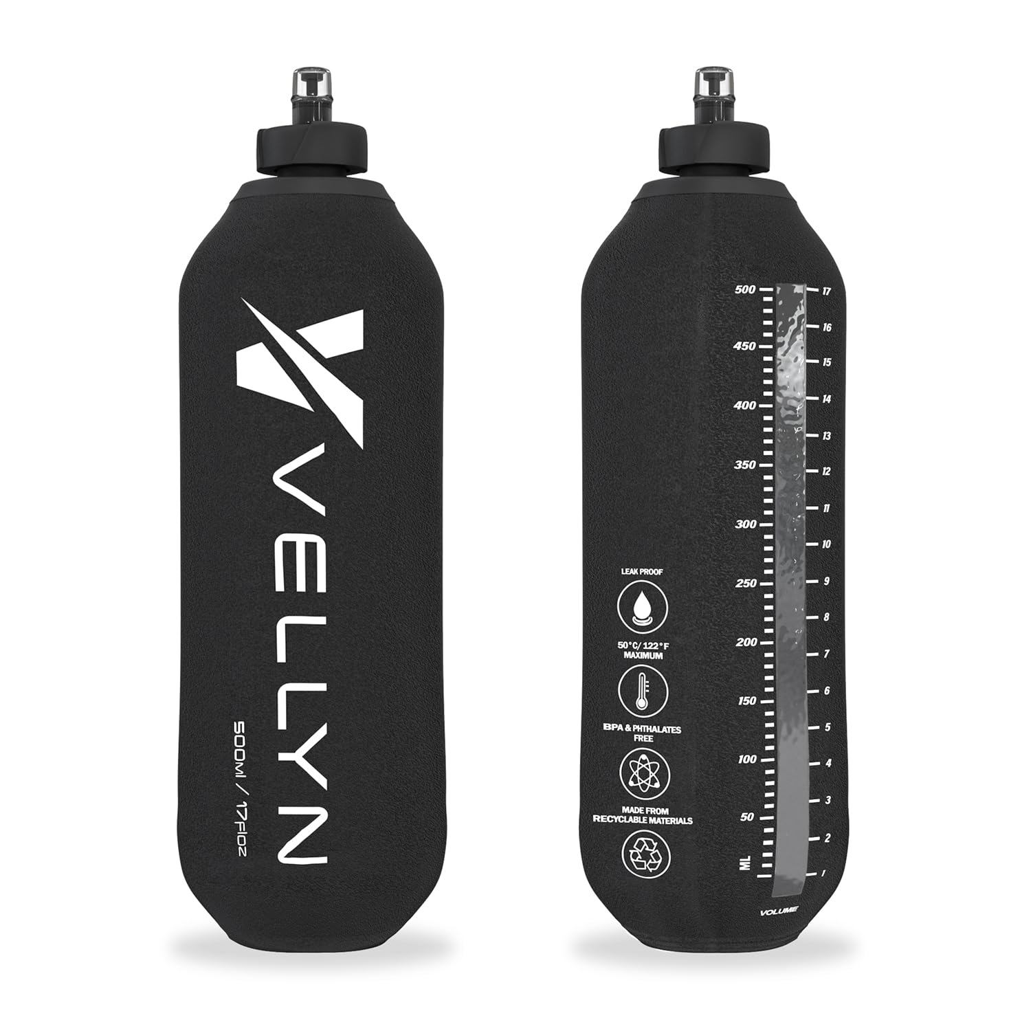 2 x 500 ml Laufwasserflasche, weiche Flasche, faltbare Wasserflasche für Laufweste, ultraleicht, nur 29 g, Schnellgriffschale, Volumenfenster, 100 % auslaufsichere Hydratation für Wandern, Radfahren