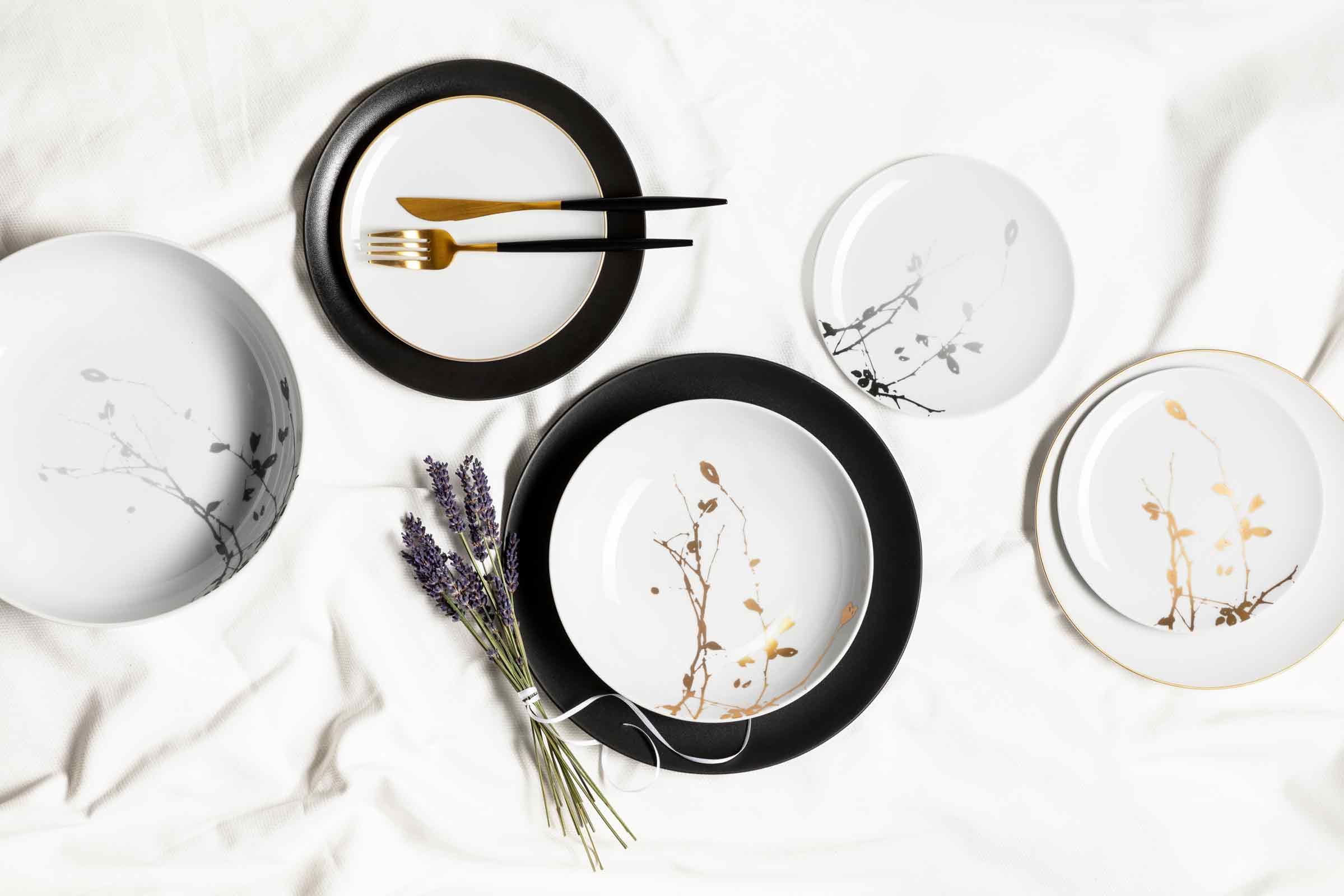 Seltmann Weiden Liberty Velvet Black Einsteiger-Set 8-teilig, Teller & Schalen für 2 Personen, Geschirr-Set mit mattem Finish, Porzellan, Schwarz