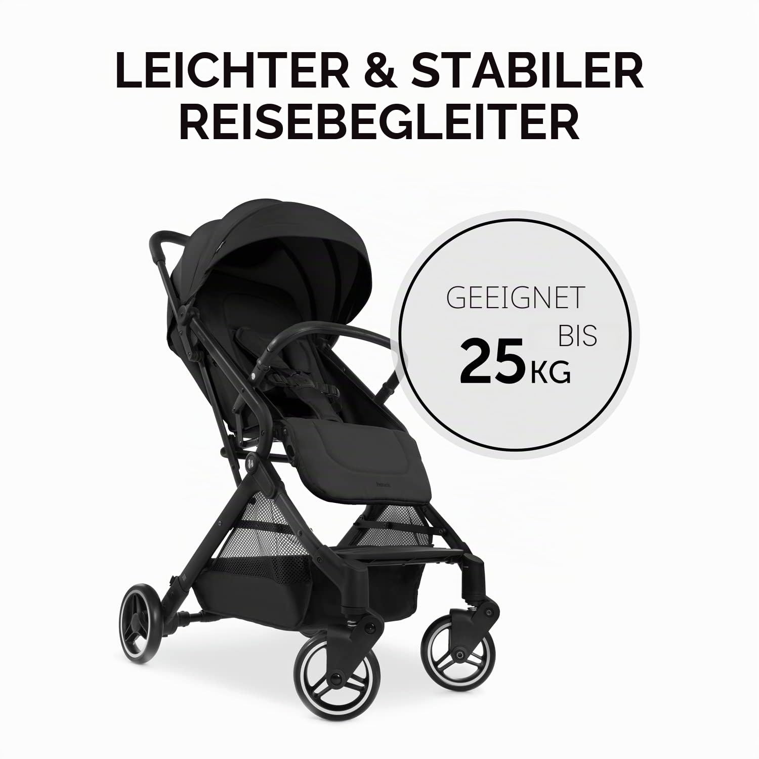 hauck Travel N Care, Schwarz - GOLD WINNER Mother & Baby Awards 2024, Leichter Reisewagen mit Regenschutz, Federung, kompakt & faltbar, UPF 50+, voll liegend ab Geburt bis 22 kg
