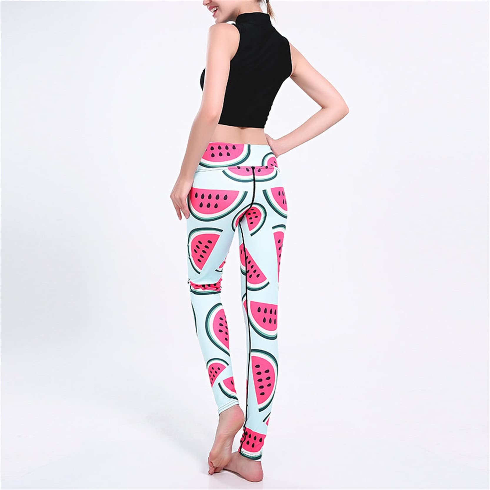 Leggins Mujer Fitness Mallas Deportivo Pilates, Pantalones de la sandía de la moda de las mujeres Pantalones de yoga Pantalones de entrenamiento delgado de la cintura alta Leggings de los deportes de