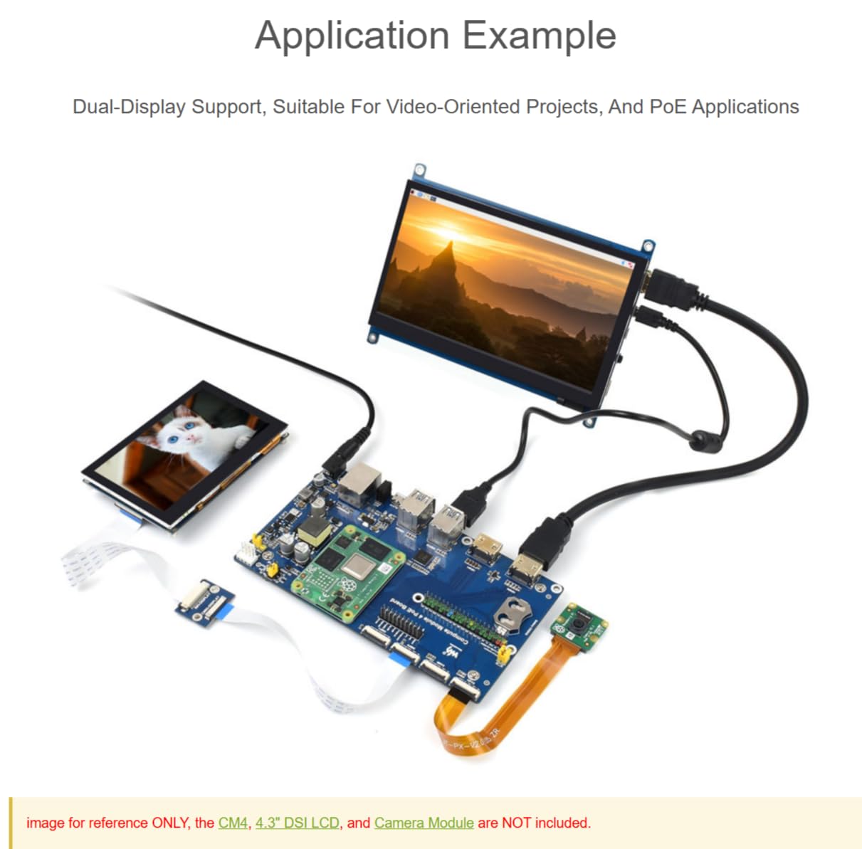 TUOPUONE Compute Module 4 Dev Kit compatibile con Raspberry Pi con scheda PoE Wave-share senza touchscreen da 7"