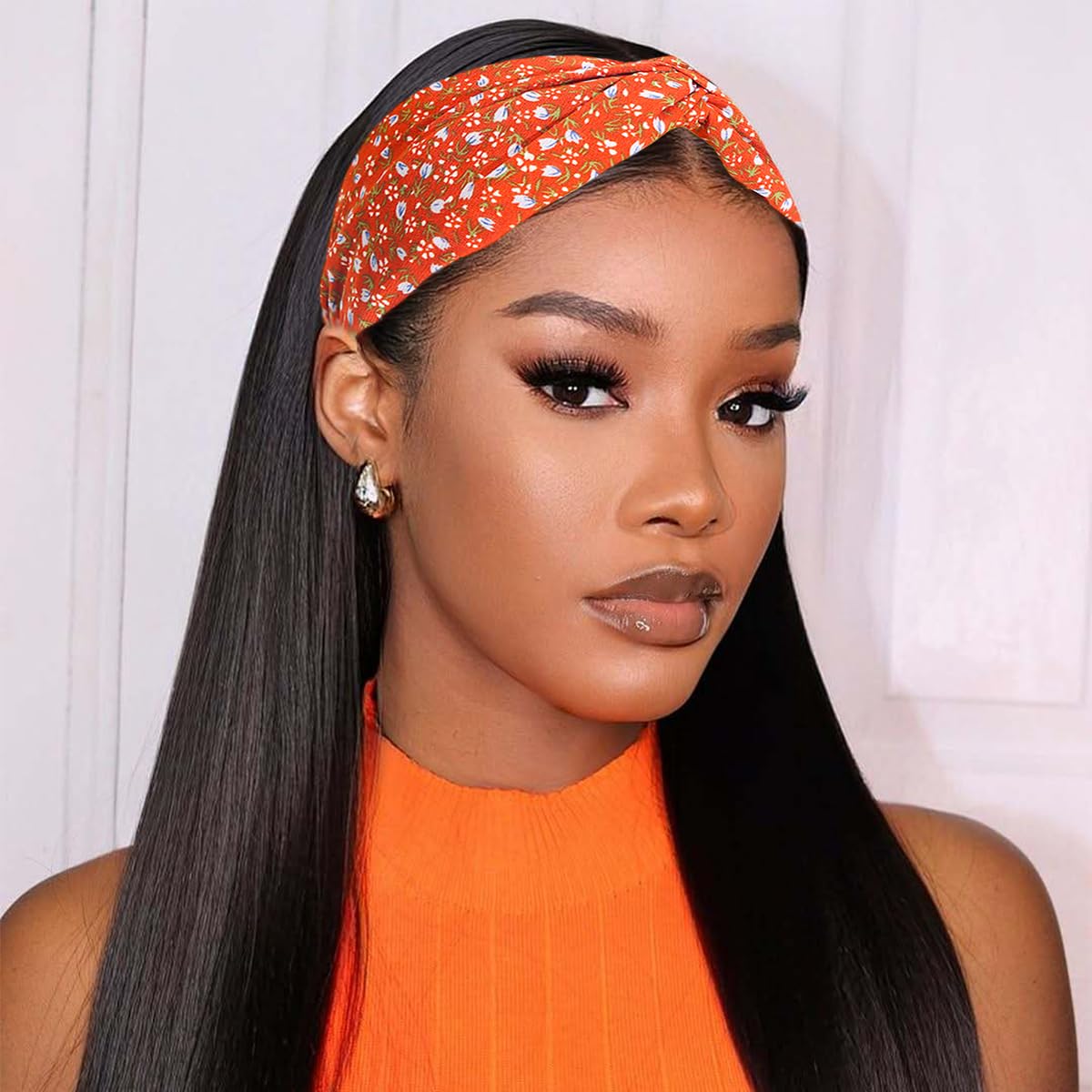 4 PCS Flower Printed Knotted Headbands Fabric Hair Band Vintage Elastic Printed Head Wrap Knotted Hairband Cute Boho Wide Hairbands Non Slip Elastic Hair Accessories for Women Girl - Image 4