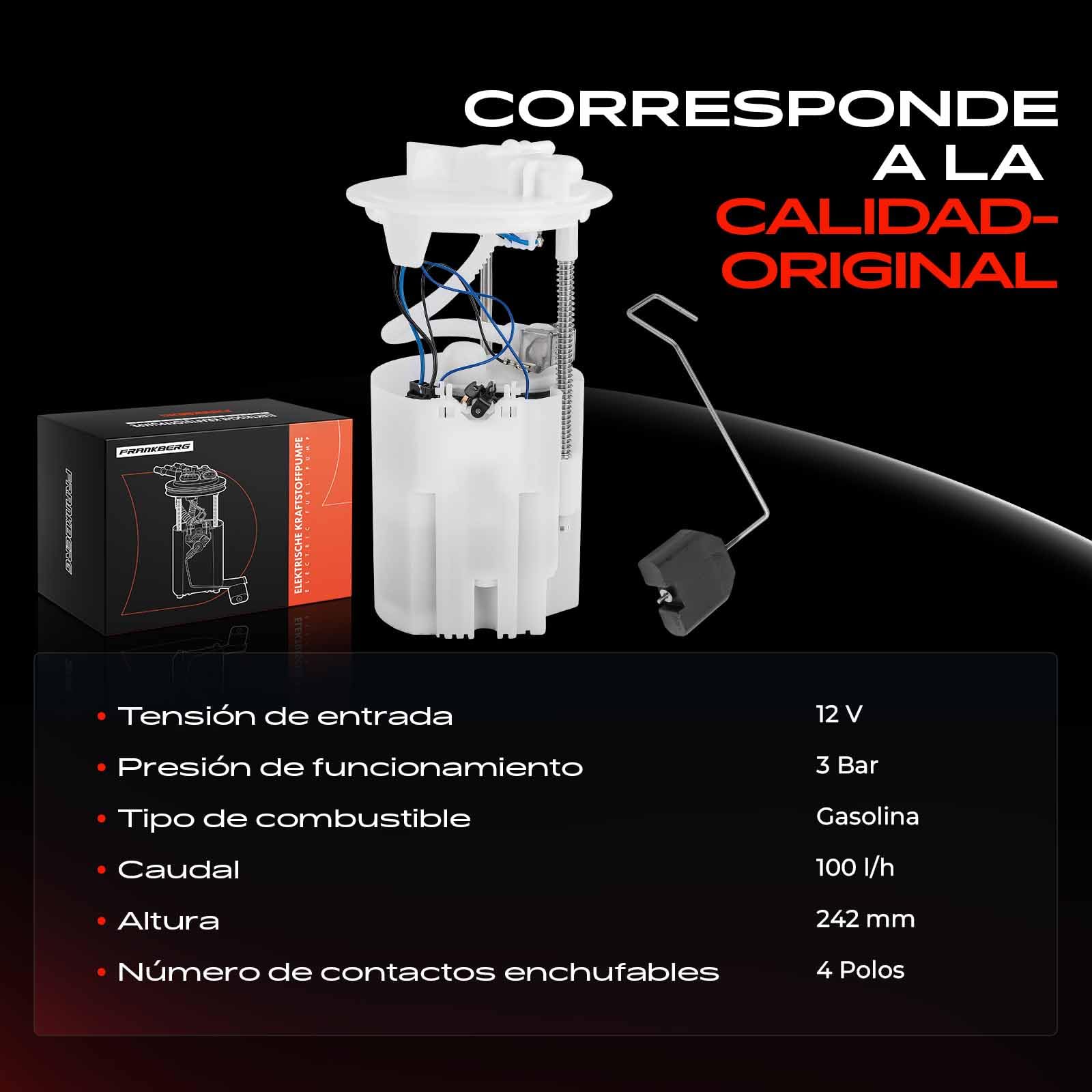 Frankberg Bomba de combustible bomba de gasolina unidad de suministro de | sin sensor de presión 4 pines; A4514700094; Compatible con: Fortwo Cabrio 451, Fortwo Coupé 451