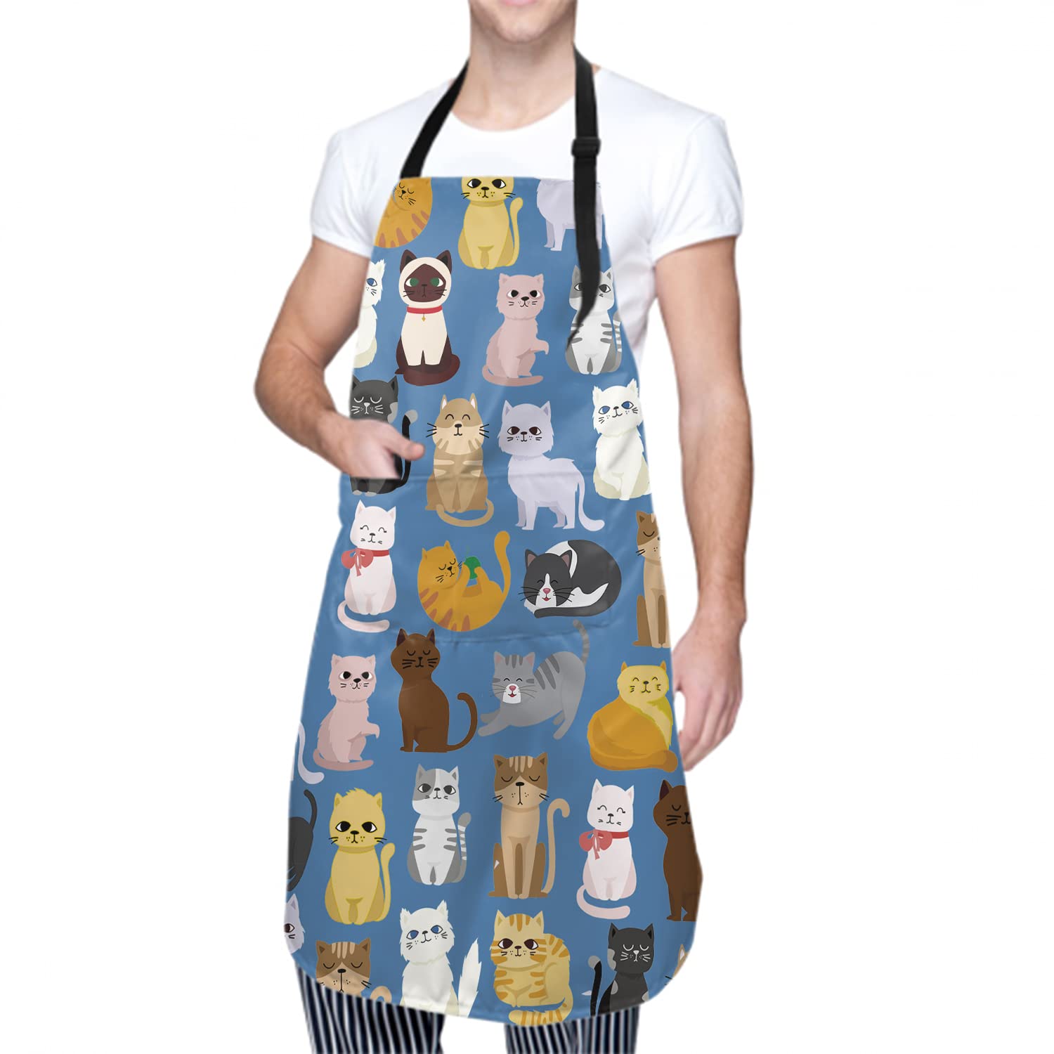 Sweetshow Funny Pets Cats Apron with 2 Pockets and Adjustable Neck Waterproof Cooking Kitchen Aprons for Women Men Unisex