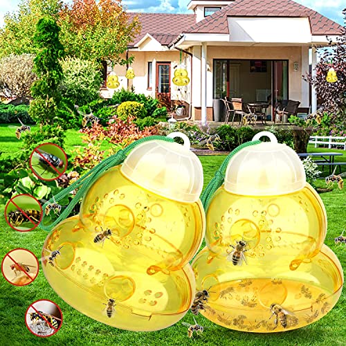 Outdoor Wasp Trap - Hanging Carpenter Bee & Hornet Catcher With Sticky Boards, Non-Toxic & Reusable (Lime Green)