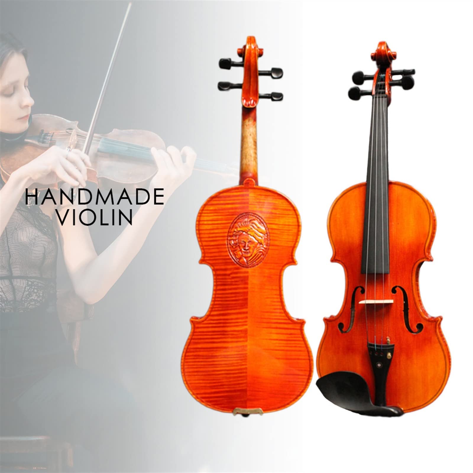 TSTS Violini per Principianti Violino Fatto A Mano in Acero Fiammato con Top in Abete Rosso Violino con Custodia per Arco in Ebano