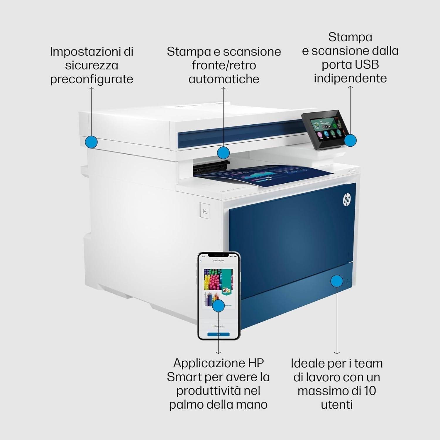 HP Color LaserJet Pro MFP 4302FDW, Stampante Multifunzione A4 a Colori, Stampa Fronte e Retro Automatico, Scanner ADF, Fax, Wi-Fi, Ethernet