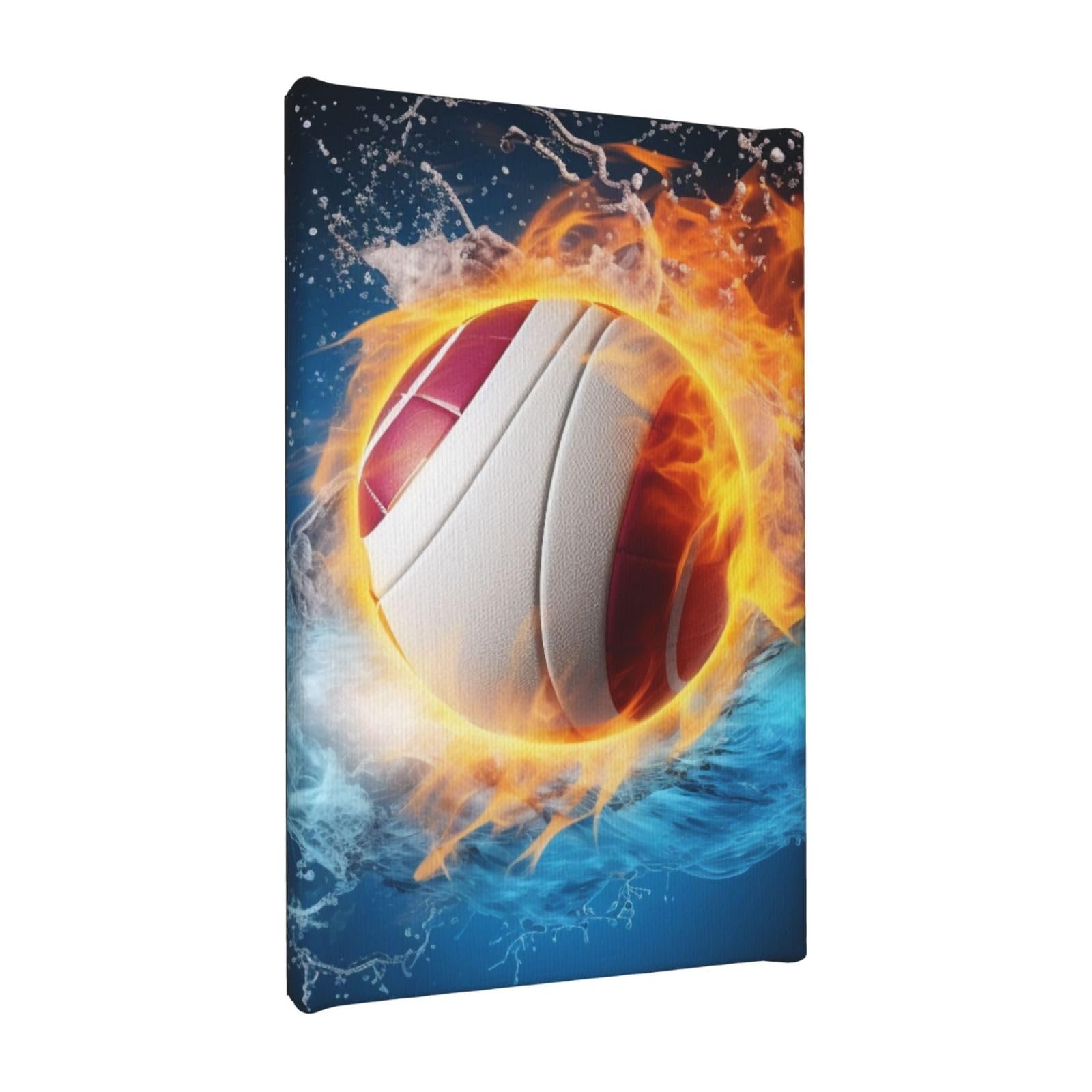 YKLJG Ice and Fire Volleyball Printed Wall Art Canvas Painting 20x30 CM Wooden Framed Picture Painting Artwork Prints for Bedroom Kitchen Home Office Decor