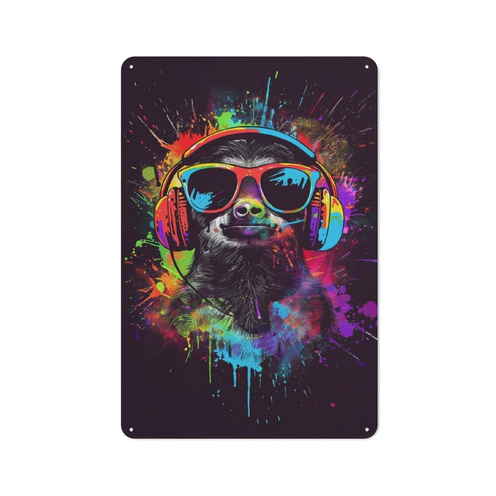 Junmoney Sloth Colorful Rustic Metal Plaque 30X20cm For Studio Or Craft Room, Housewarming Present For People Styling Studio And Craft Room