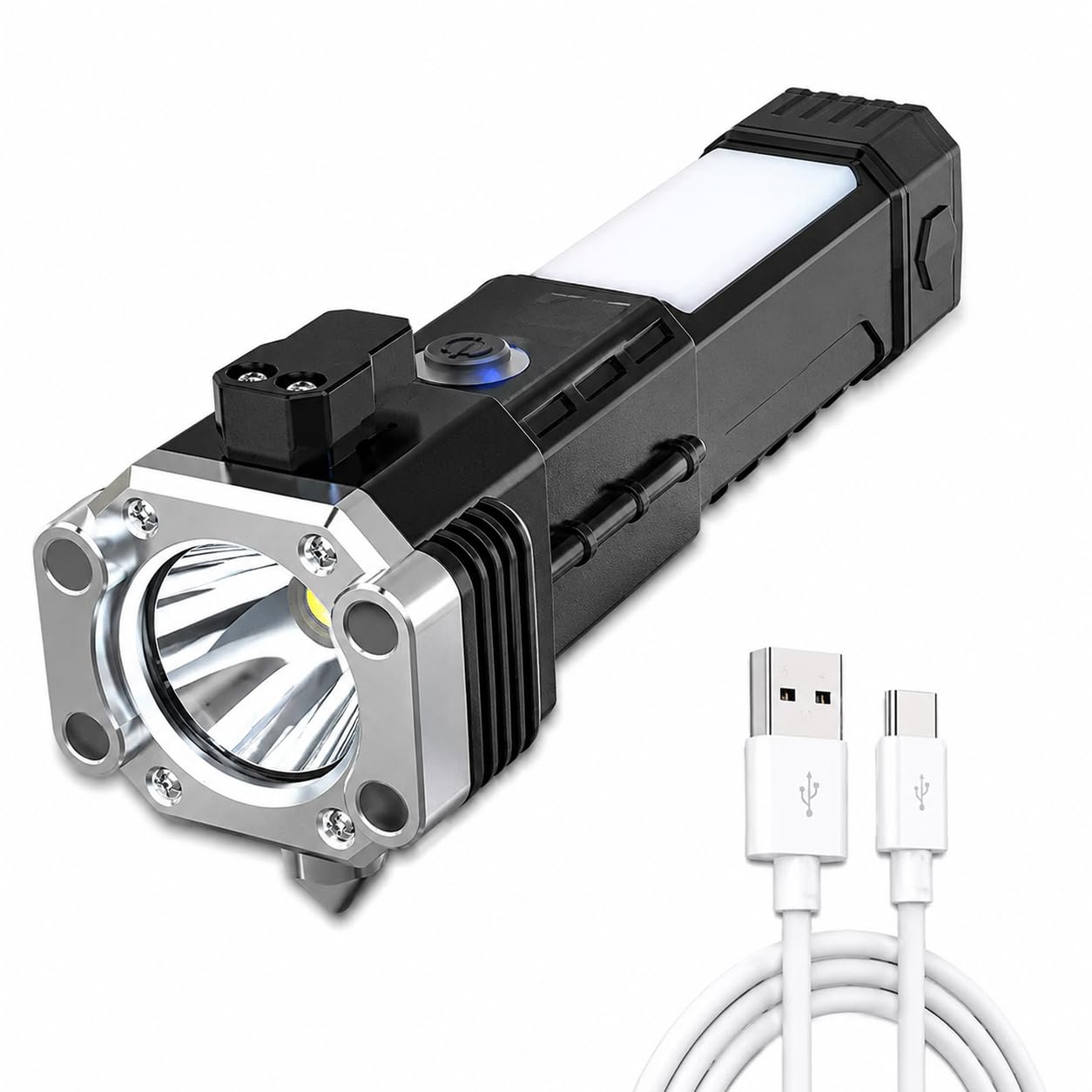 Kuchu Enterprises Rechargeable 3W LED Flashlight Torch with Long Beam, Emergency Hammer, Seat Belt Cutter, Strong Magnetic Base, 4 Light Modes for Car, Camping, Hiking & Outdoor, 1 Pc-image-28