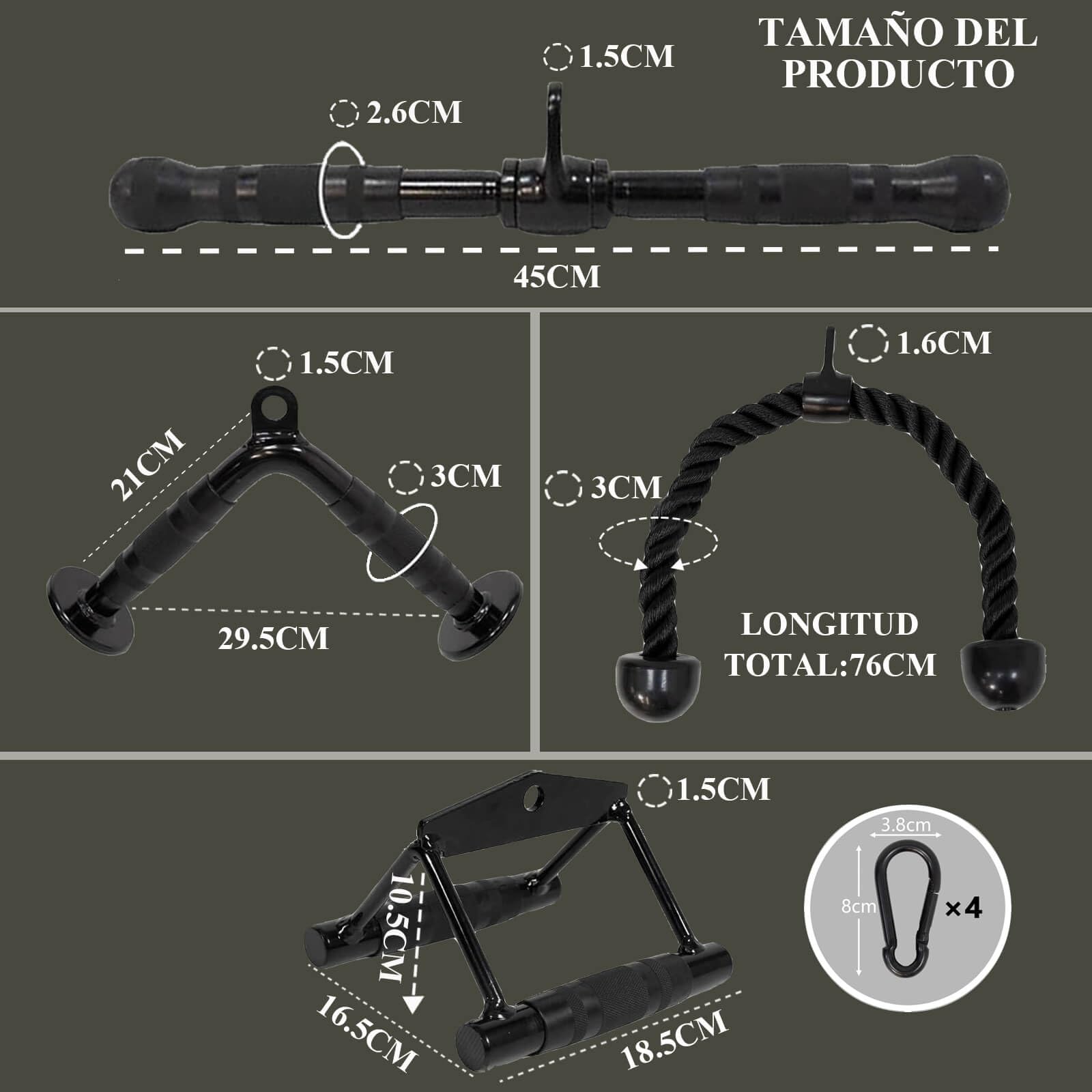 Agarres Poleas Gym, Kit de Cable Triceps con Mango en V y Cuerda Doble, Negro, 5 Piezas para Entrenamiento de Fuerza,Polea Gimnasio Casa