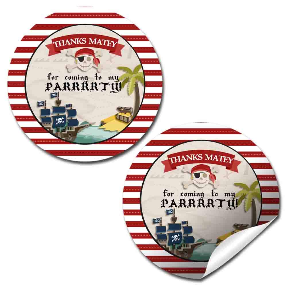 Ahoy Matey Pirate Treasure Map Birthday Party Thank You Sticker Labels, 40 2" Party Circle Stickers by AmandaCreation, Great for Party Favors,