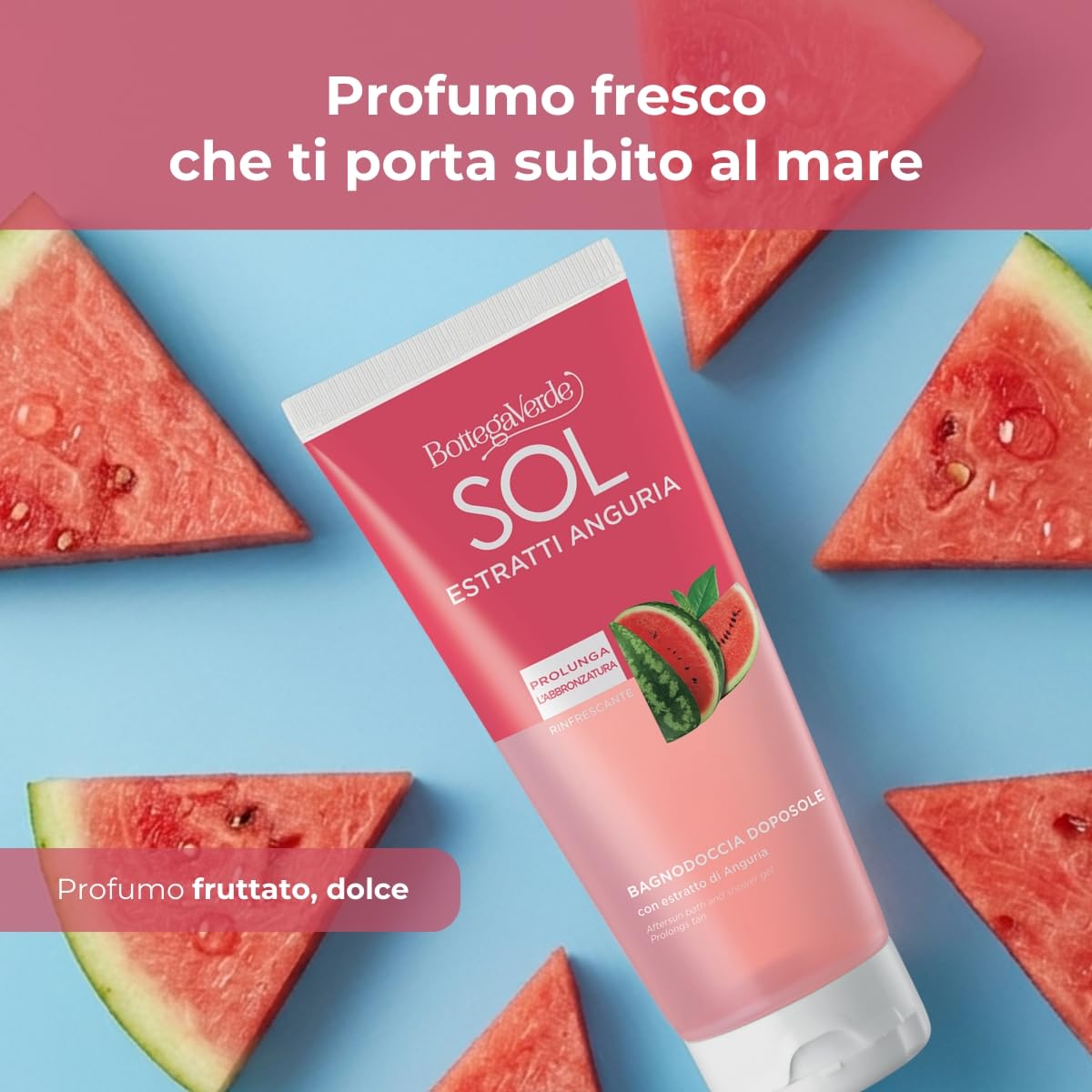 Bottega Verde - SOL Estratti Anguria, Bagnodoccia Doposole, 200 ml, Prolunga l'Abbronzatura, con Estratto di Anguria, Azione Rinfrescante, per Tutti i Tipi di Pelle