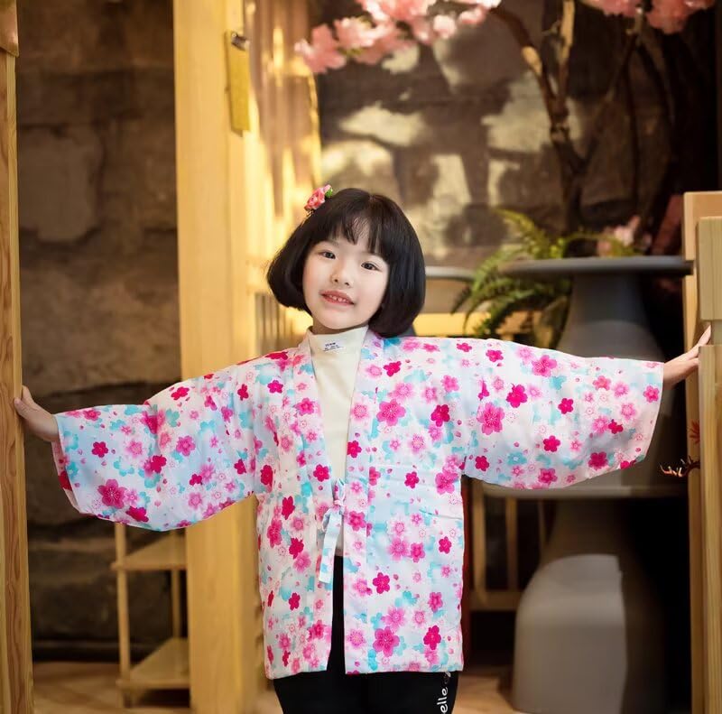 Girls Hanten Jacket Winter Soft Warm Cotton Cute Floral Print Kids Japanese Kimono Style Outer Coat2