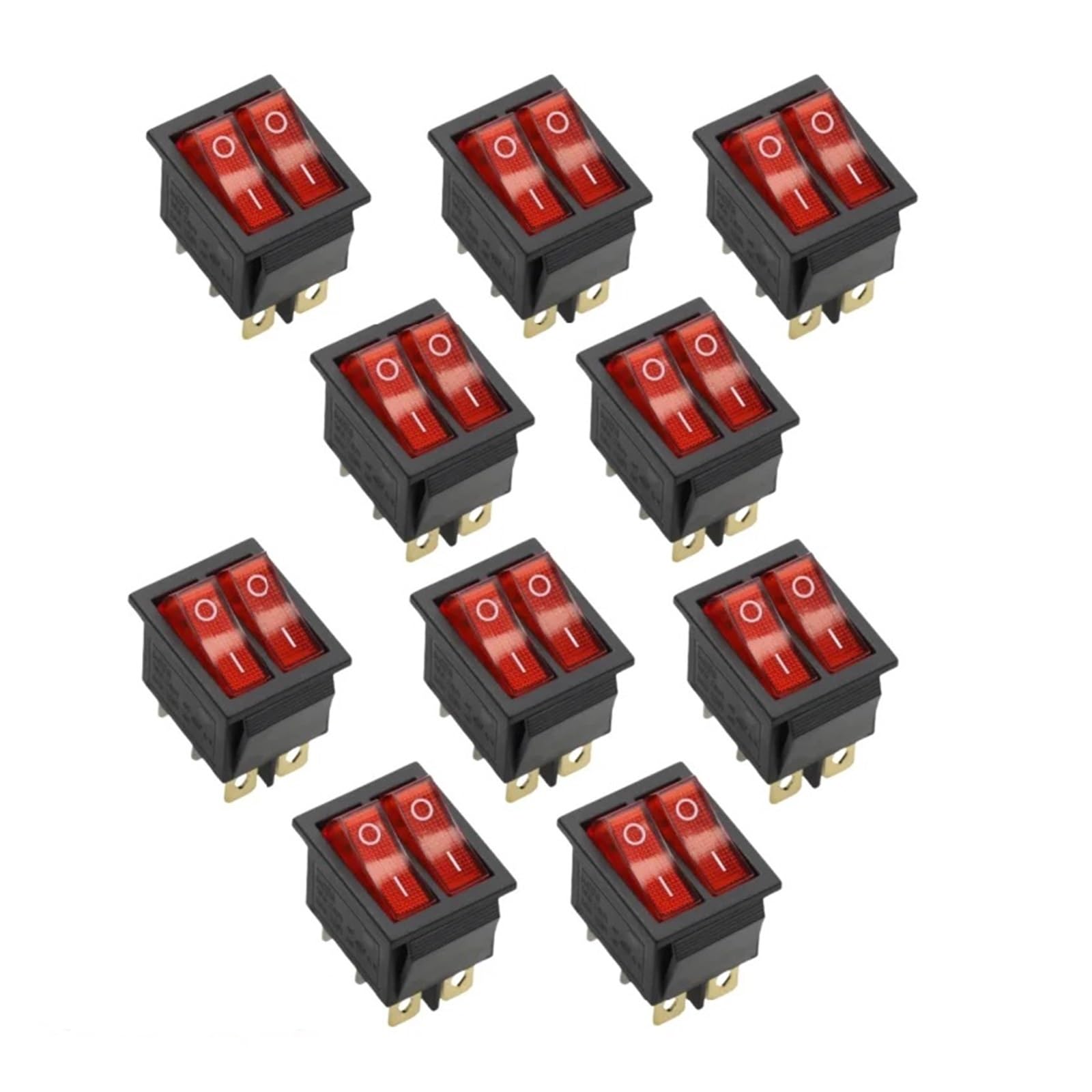 AUOQKQUT 10PCS 2D6P-RED 31x25mm KCD8 16A 250V 20A 125V Double Light Switch Rocker Switch KCD6 Boat Power Switch