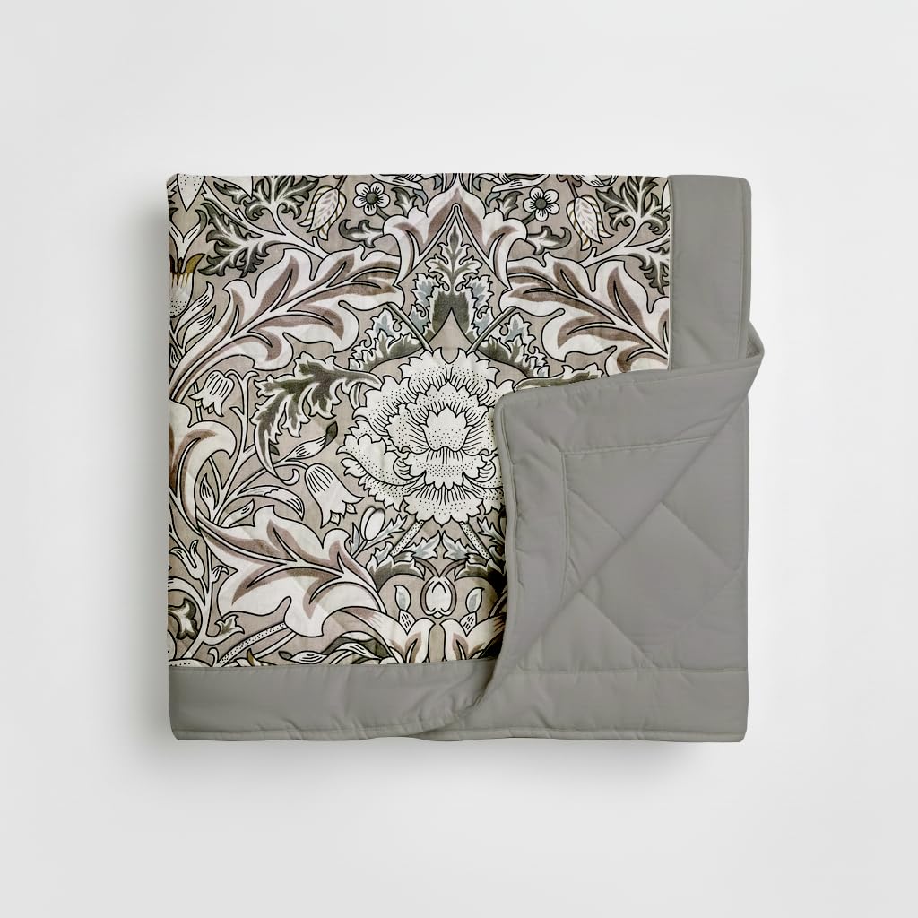 Linen Home 100% Cotton Percale Reversible AC Blanket for Double Bed | Isla Damask Brown & Silver | Lightweight All Season