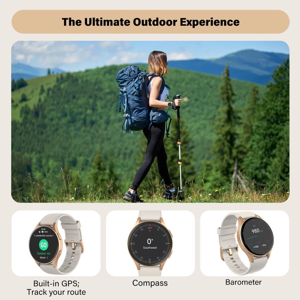 Reloj inteligente para mujer, Alexa integrado, GPS, HRV, VO2 Max, oxígeno en sangre, monitor de sueño y estrés, brújula, altímetro, AMOLED de 1.32 pulgadas, fitness y salud de la mujer 3