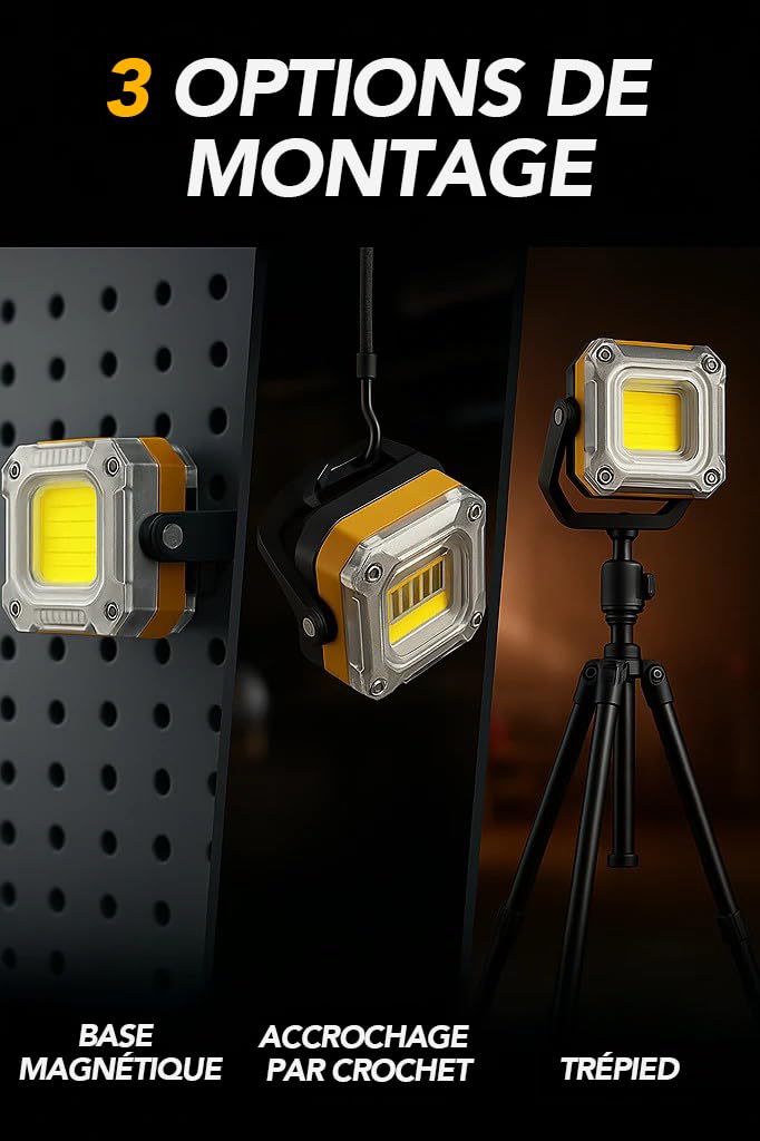 Mini Projecteur LED Rechargeable 2 Pack, 1500mAh, 8 Modes 1200 LM | EDC Eclairage Chantier Portable, Magnétique, Lumière Rouge et Bleue pour Atelier, Chantier, Mécanique Auto