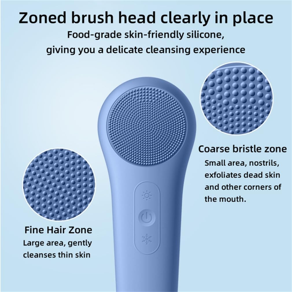 Face Brush Cleanser, Exfoliating Face Scrubber, Deep Cleansing Silicone Zoned Brush Head Sonic Vibration Comfortable Temperature, for Men Women,Black