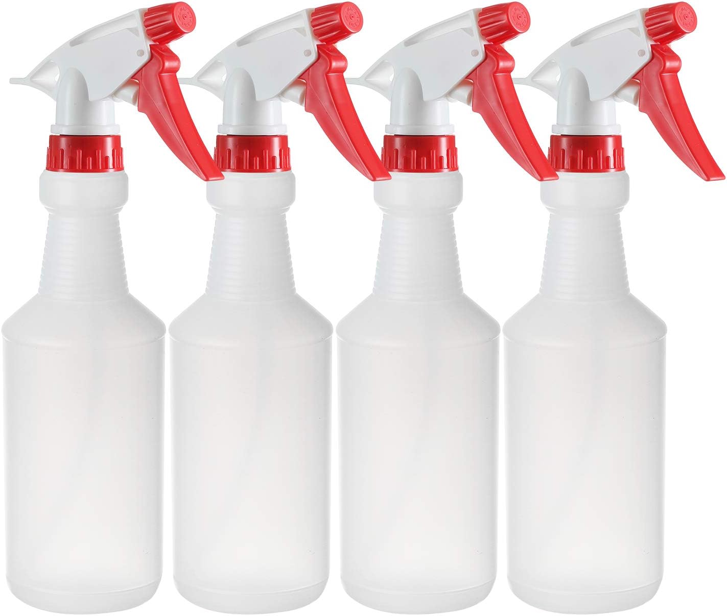 DilaBee 16 Oz Empty Plastic Spray Bottles - 100% Leak Proof with Mist Stream and Off Trigger Settings - Comes with Funnel, Caps, and Labels - Great for Home, Garden, Chemical Use (4 Pack)