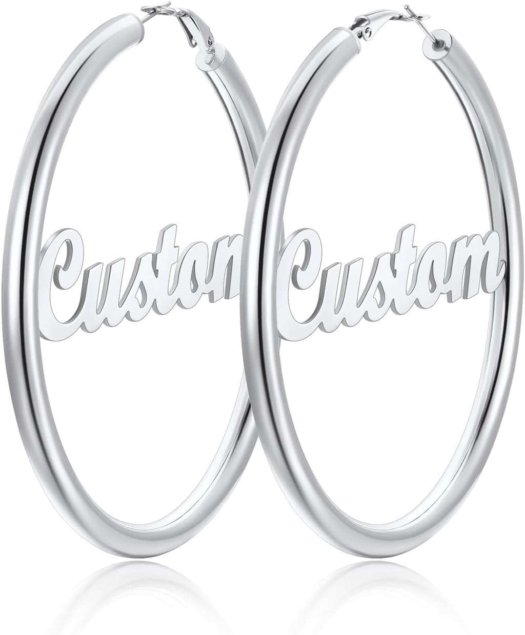 FindChic Hoop Earrings for Women, Silver/Black/14K Gold Plated Hypoallergenic Hollow Round Tube Loop Earrings, 20mm/30mm/40mm/60mm/80mm Chunky Hoops with Custom Name Options & Gift Box