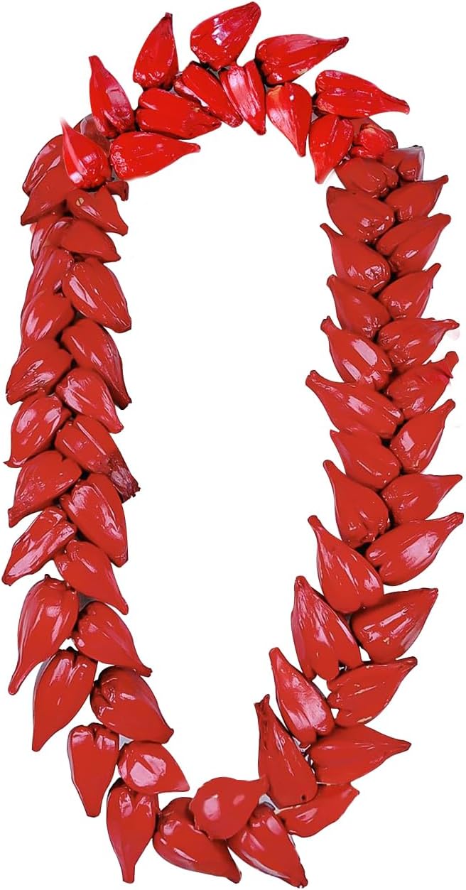 Ula Fala Necklace for Women Men, Samoan Red Hawaii Festival Decor Jewelry, Cultural Heritage, Beach Necklace Gift with Box, 47 Inch Roman Reigns Costume