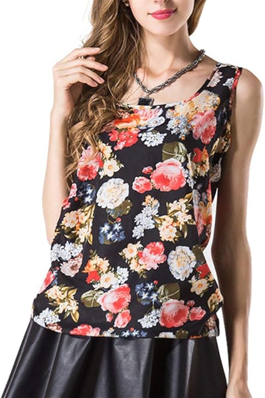 Fashion Elegant Women Tops Women Summer Floral Print Round Classic Neck