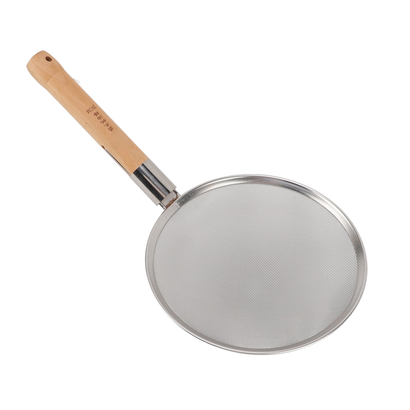 Wakects Feinmaschiger Schaumlöffel mit Holzgriff, Sieblöffel aus Edelstahl 304, Großer Schaumlöffel Zum Kochen, Braten, Suppen und Abtropfen von Öl (26 cm Durchmesser)
