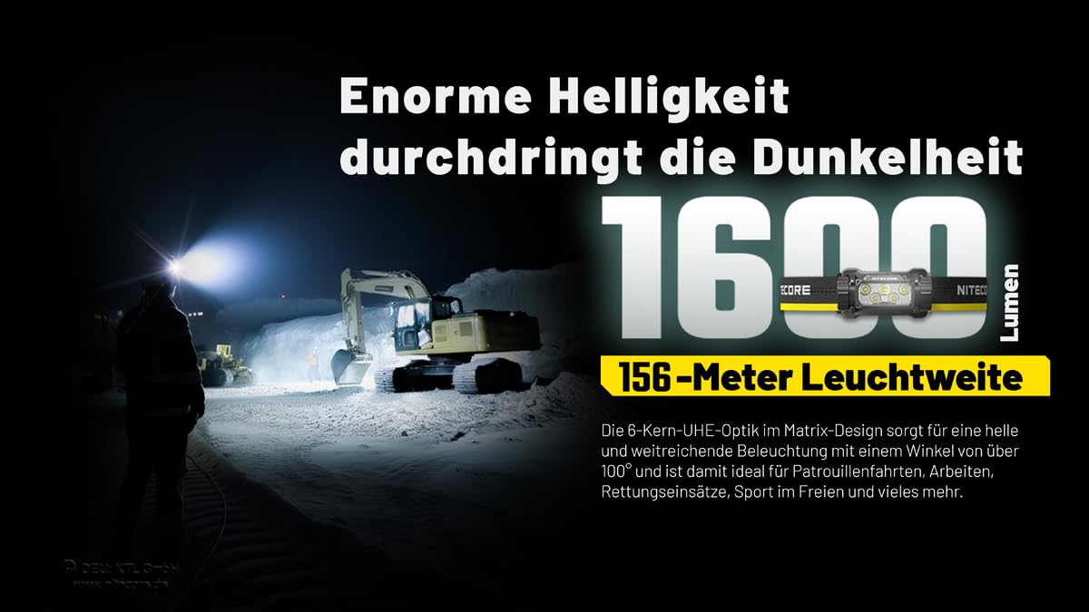Nitecore HC70 UHE LED Stirnlampe 1600 Lumen, USB-C, 156m Reichweite