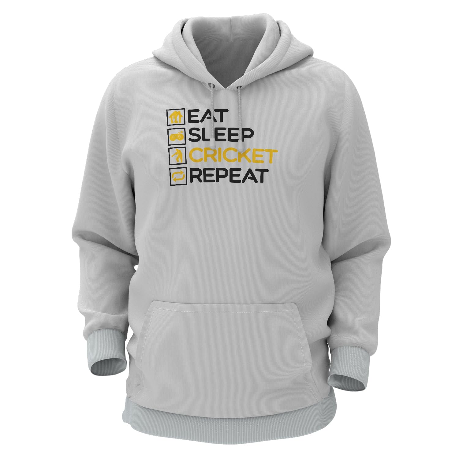 THE PRINT PLATTER Born to Play Cricket White Cotton Hoodie Bio Wash | Cricket Sports 330gsm Sweatshirt with Hood for Winter | H-R162