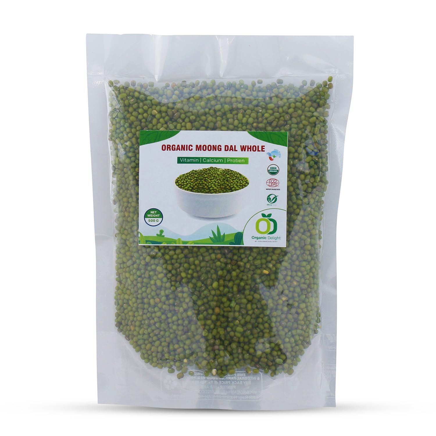 Organic Delight Polished Green Moong Dal Whole 500 Gram - Sabut Mung Rich In Protein, High In Nutrients | Cholesterol Free Dal For Daily Use