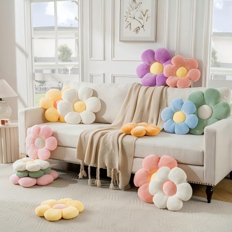 Image of 3PCS Flower Pillow,15.75 inch Daisy Pillow White Pink Purple