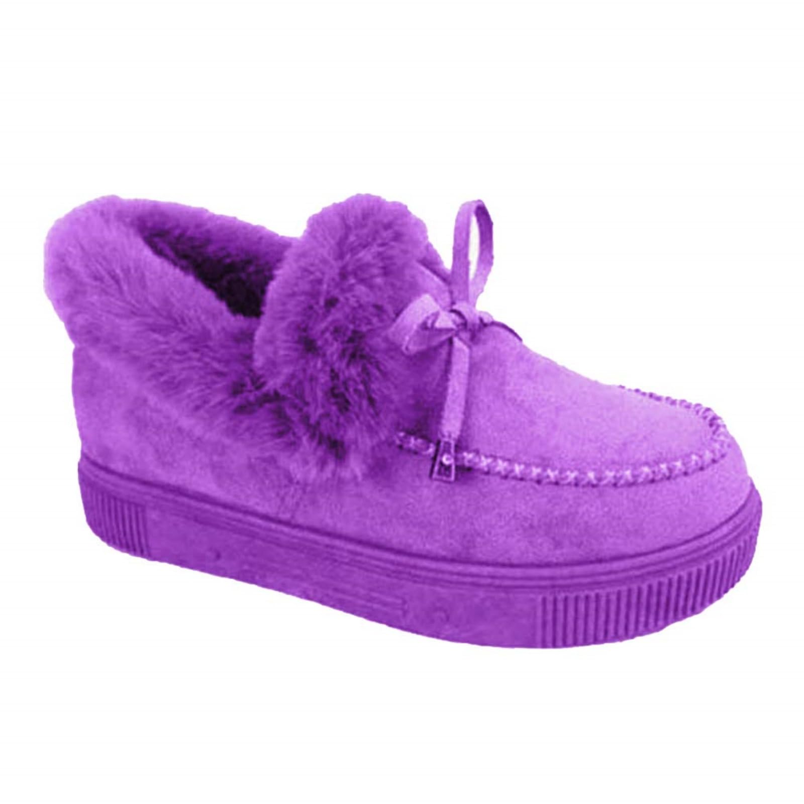 Womens Winter Flat Boots Round Head Thick Sole Boots Fur Lining Ankle Booties Warm Durable Shoes Orthopedic Arch-Support