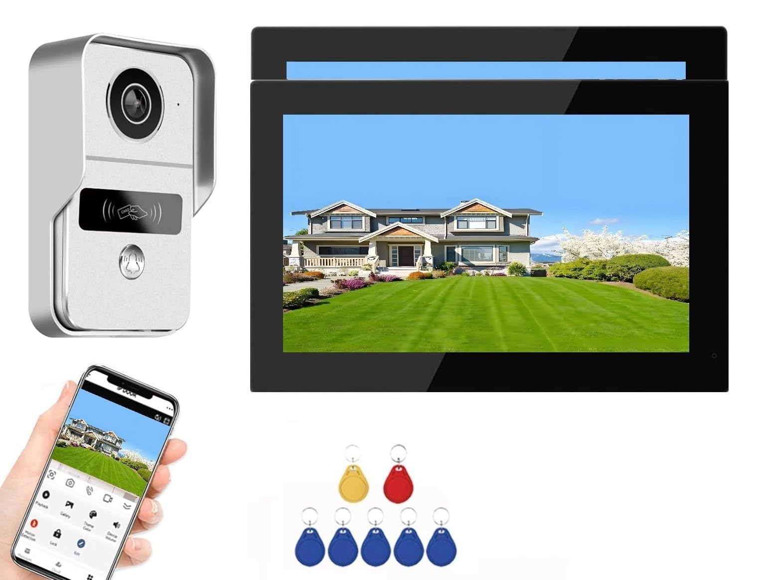 TUYA - Videocitofono da 7 pollici, videocitofono cablato con telecamera 1080p, kit di videocitofono WiFi intelligente per casa e appartamento (1 campanello+2 monitor)