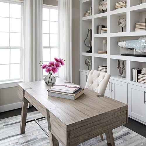 Miniatura 8 de Pink Orchids - Arreglo de orquídeas artificiales con jarrón de cristal negro, juego de 2 flores de orquídea Phalaenopsis de tacto real para mesa de