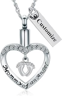shajwo Cremation Jewelry Heart Baby Feet Urn Necklace for Ashes for Women Mommy of My Angel Memorial Crystals Ashes Pendant,Csutomize