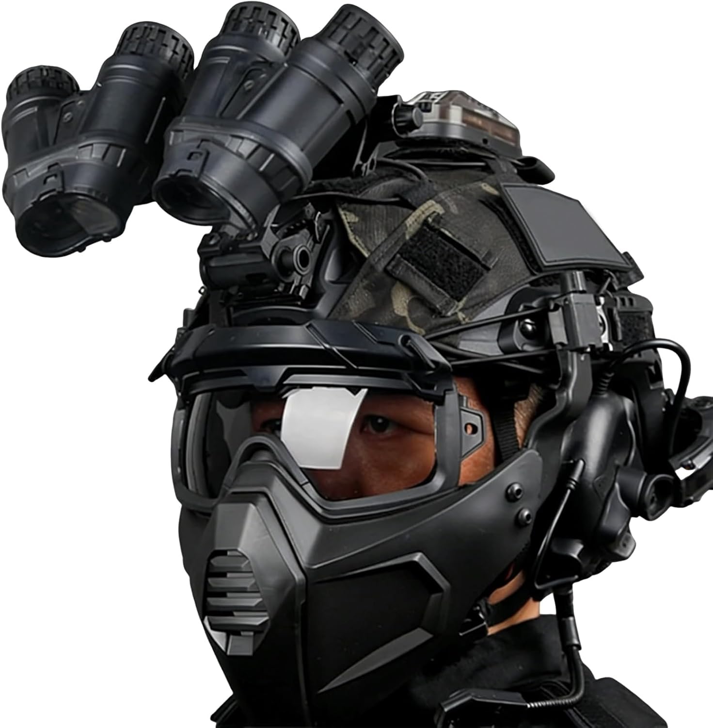 Tactical Helmet Set with Night Vision Model, Communication Headset Full Face Mask, Anti-Fog Goggles, & Signal Lights - Paintball Airsoft Shooting Gear
