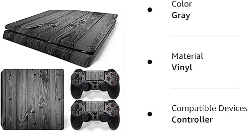 Vista 2 de Gam3Gear Calcomanía protectora de vinilo para consola delgada y controlador de PS4 (no para PS4 o PS4 Pro), madera gris