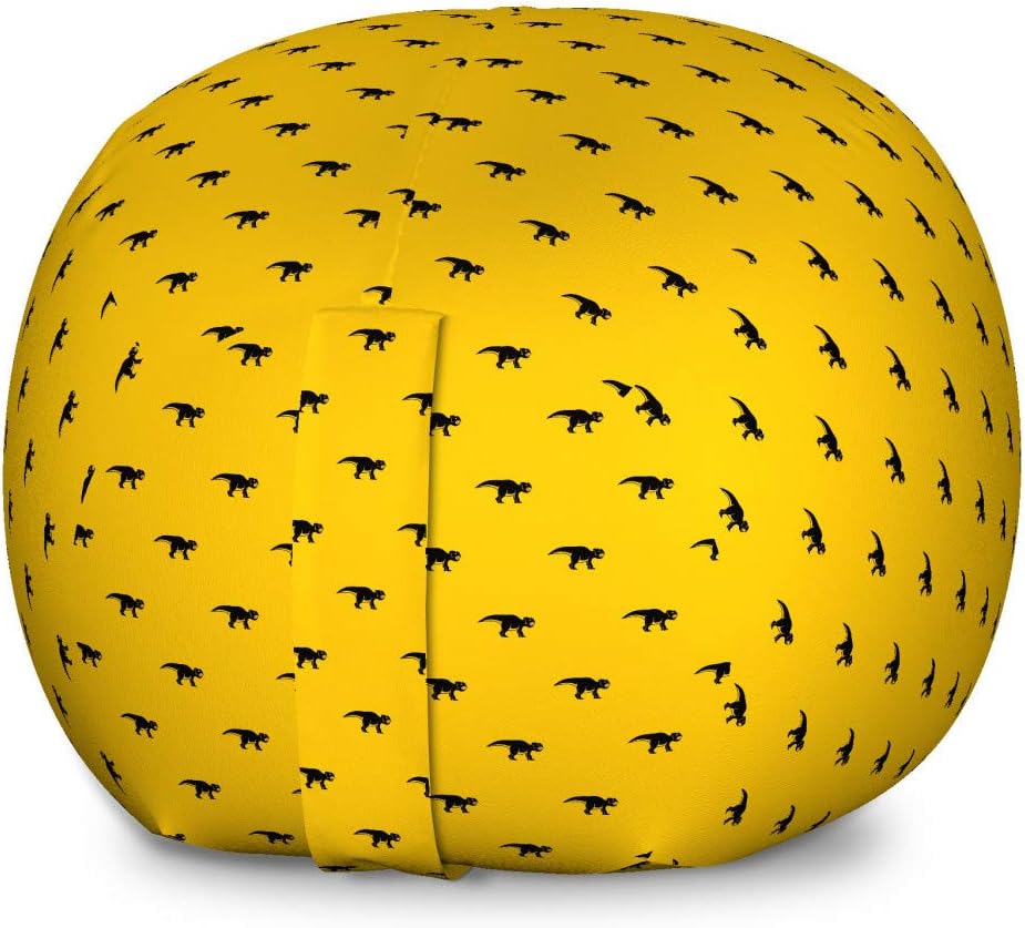 Ambesonne Dino Storage Toy Bag Chair, Monochrome Mammal Ceratopsia Predator Rhythmic Pattern, Stuffed Animal Organizer Washable Bag, Small Size, Grey Yellow