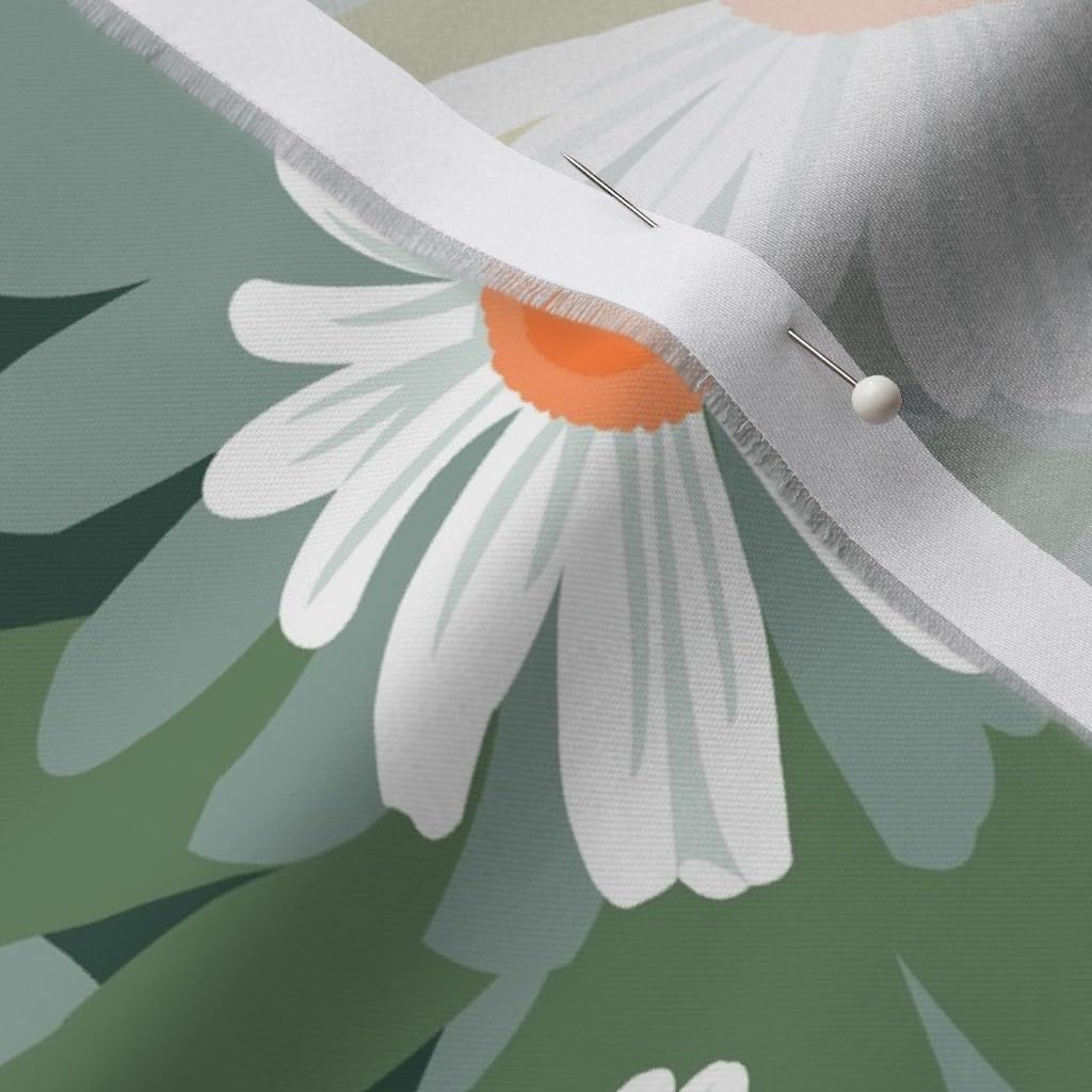 Spoonflower Fabric - Daisy Love Paint Daisies Flowers Floral Butterfly Moth Mid Century Printed on Organic Cotton Sateen Fabric by The Yard - Sewing Quilting Apparel Home Decor