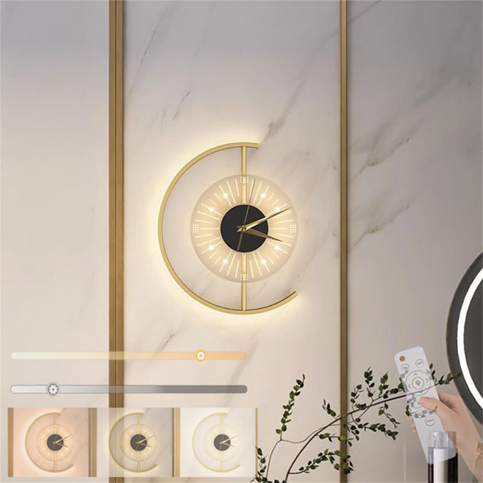 Apliques de Pared Sala de Estar de Diseño Exclusivo Oro con Reloj LED Interior 8