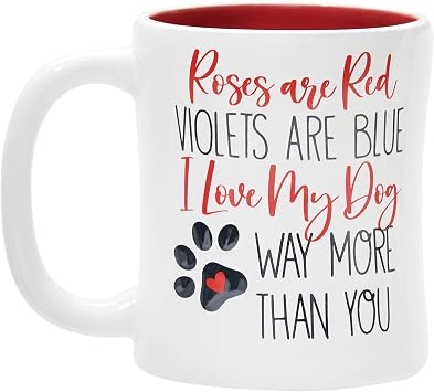 C&F Home "Roses Are Red Pawprint Valentines Day Ceramic Coffee Drinking Mug 16oz Cute Humor Funny VDAY Romantic Love Kitchen Drinkware Decor Decoration Red