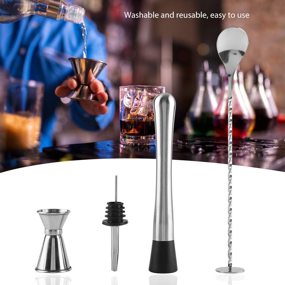 Fdit Cocktail Shaker Set 4Pcs Stainless Steel Drinking Cocktail Mixing Tool Set in Home Bar Party (B)