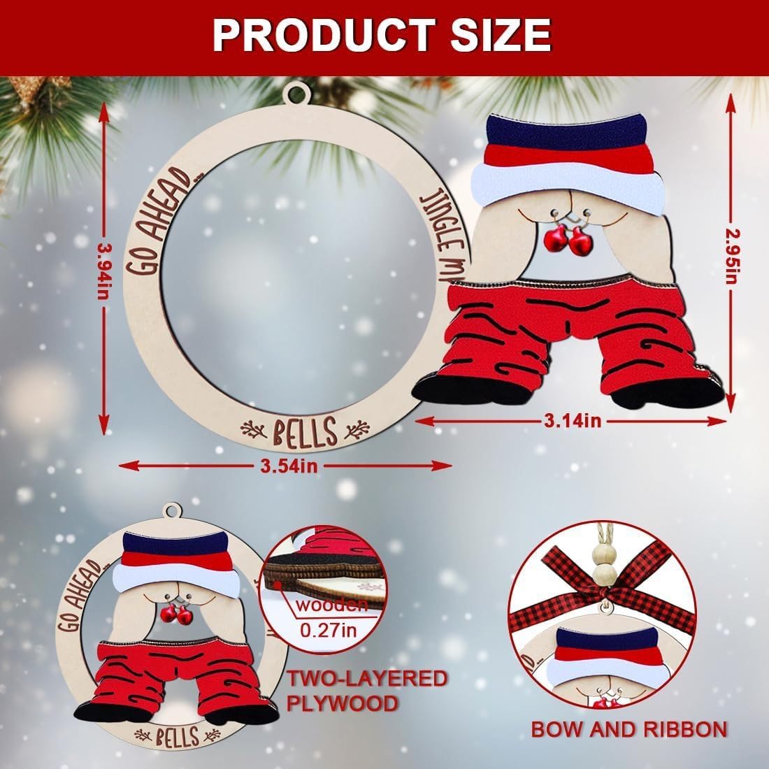 Jingle Bell Christmas Tree Ornaments, Wooden, Unique Stocking Stuffer Gift and Christmas Decorations for Trick,Laughting (1)