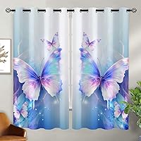 Vista 122 de Cortinas opacas de mariposa para decoración del hogar de niñas y niños, hermosas flores en acuarela, con ojales, aislamiento térmico, cortinas